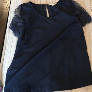 Navy Blouse with lace sleeves